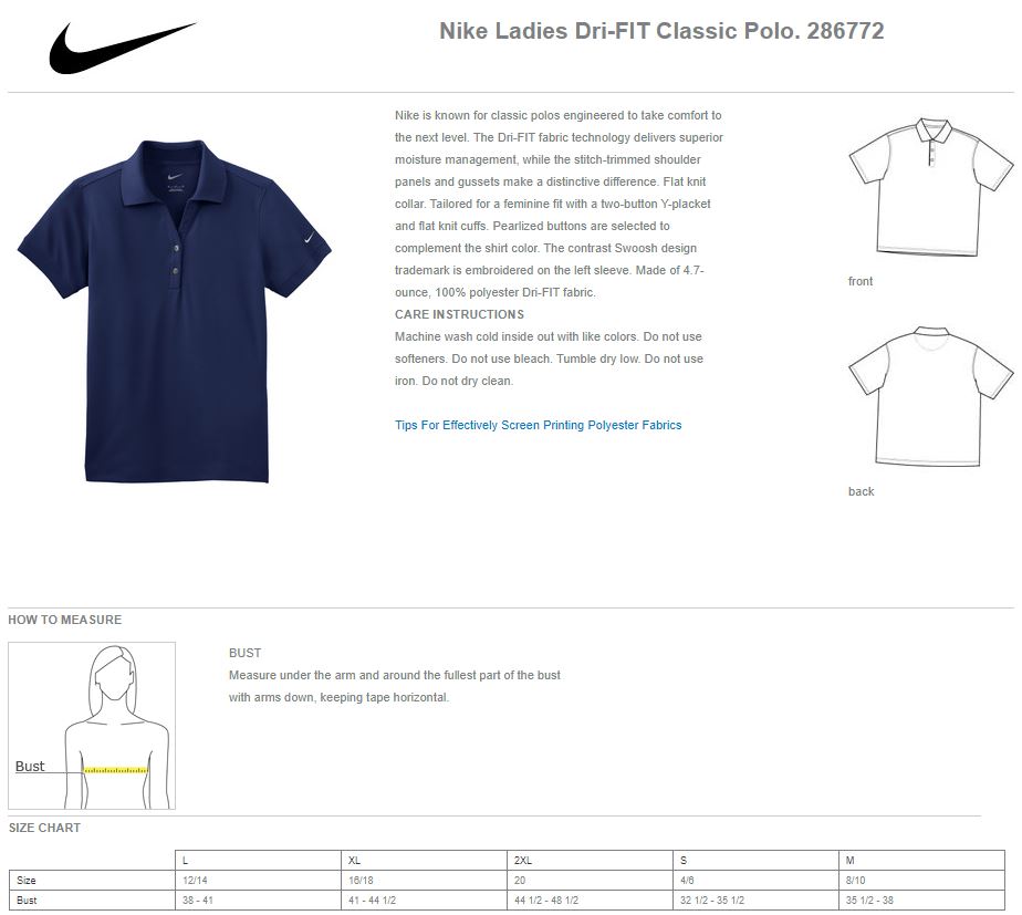 Nike women's dri fit polo size chart online